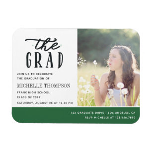 Magnet Flexible Aimant Invitation de la fête des diplômés vert et