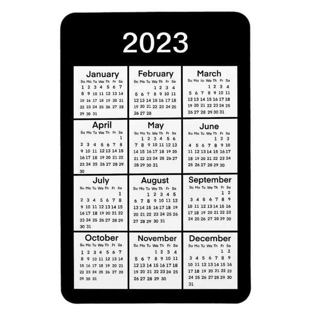 Magnet Flexible Aimant Mini Calendrier Noir 2023 (Vertical)