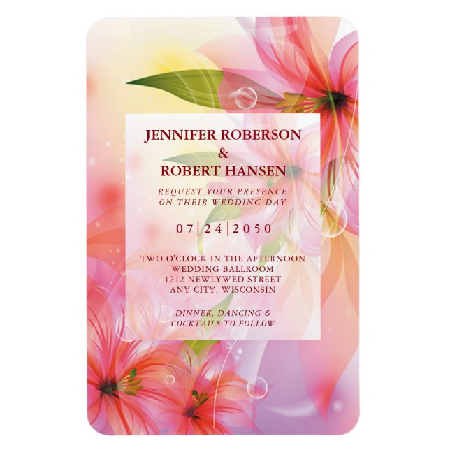Magnet Flexible Aimant Rectangle Mariage Hibiscus Rose (Vertical)