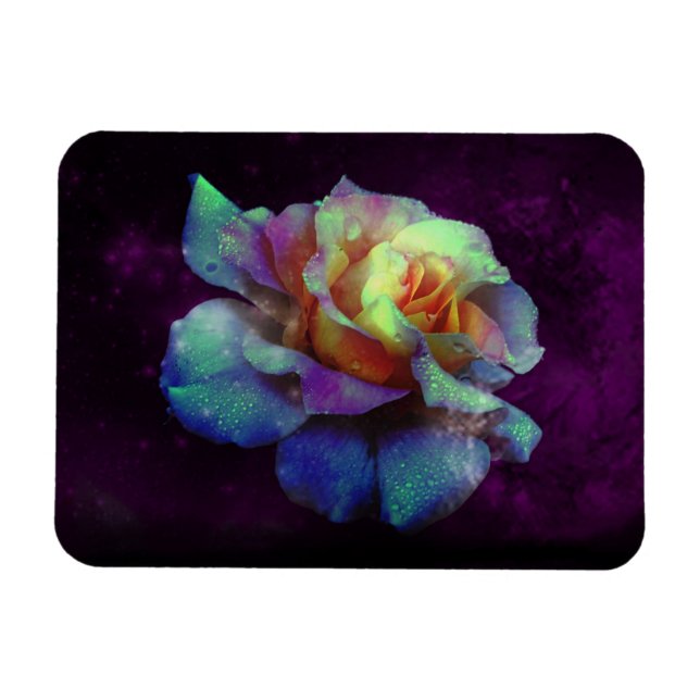 Magnet Flexible Aimant Rose arc-en-ciel bleu turquoise baisé (Horizontal)