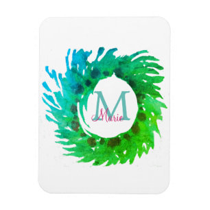 Magnet Flexible Ajouter une couronne de Noël vert rose monogramme