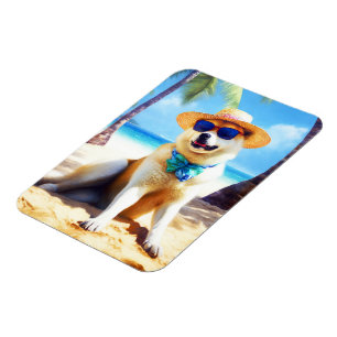 Magnet Flexible Akita sur la plage, cadeau d'été pour les amoureux