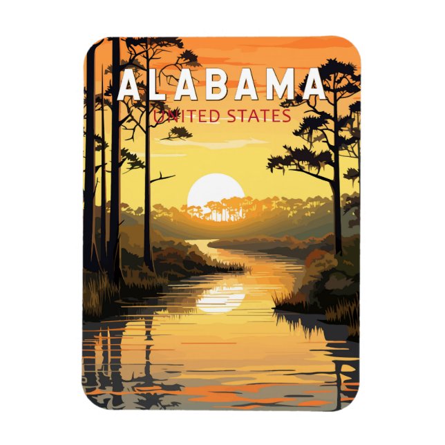 Magnet Flexible Alabama Travel Art Vintage (Vertical)