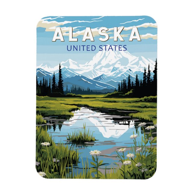 Magnet Flexible Alaska Travel Art Vintage (Vertical)