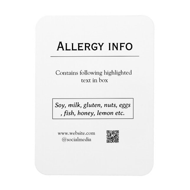 Magnet Flexible Alerte d'allergie alimentaire ajouter le nom des a (Vertical)