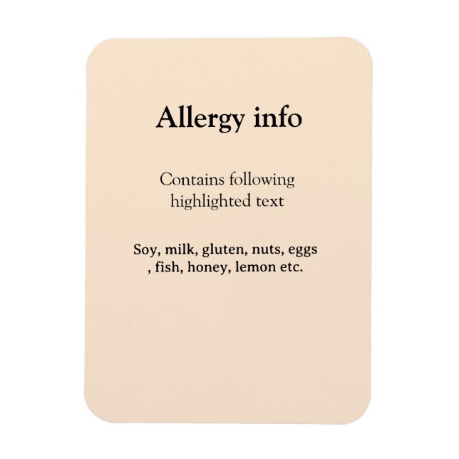 Magnet Flexible Alerte d'allergie alimentaire ajouter le nom du te (Vertical)