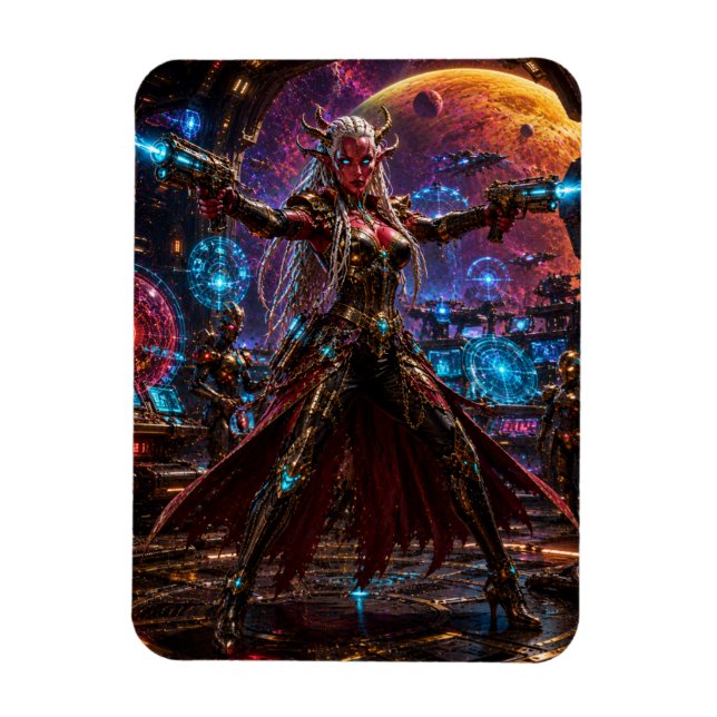 Magnet Flexible Alien Space Pirate Queen — Twin Blasters (Vertical)