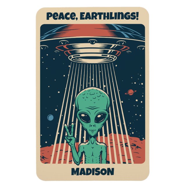 Magnet Flexible Alien UFO de texte personnalisé (Vertical)