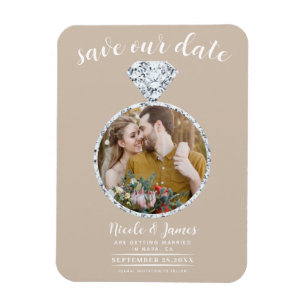 Magnet Flexible Alliance de mariage beige Bling Photo Carte de sau