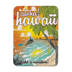 Magnet Flexible Aloha ! Hawaï ! affiche de voyage vintage dessin a
