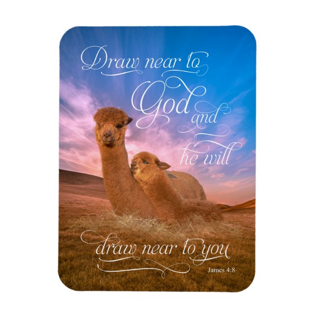Magnet Flexible Alpaca Bible Verse Dessin Près de Dieu Photo Magne (Vertical)
