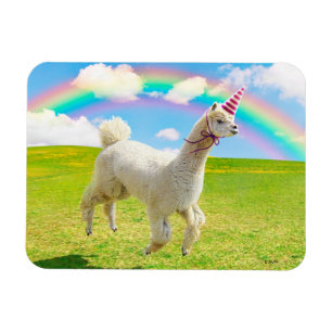 Magnet Flexible Alpaca Unicorn Under Rainbow Sky