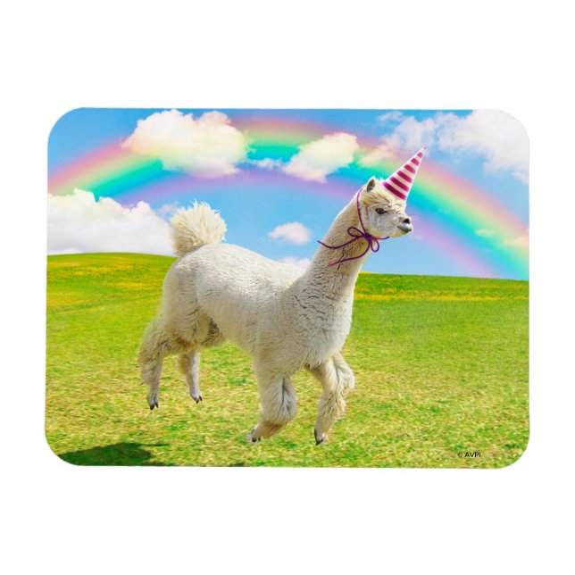 Magnet Flexible Alpaca Unicorn Under Rainbow Sky (Horizontal)