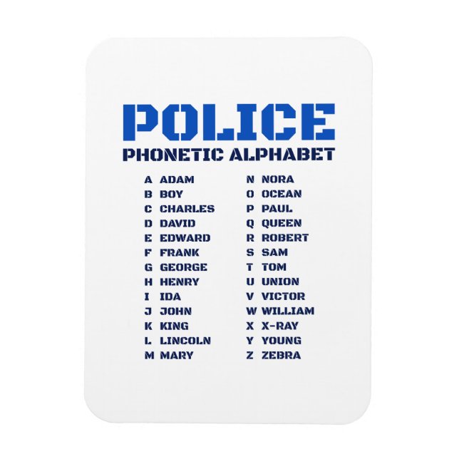 Magnet Flexible Alphabet phonétique A à Z pour les policiers (Vertical)
