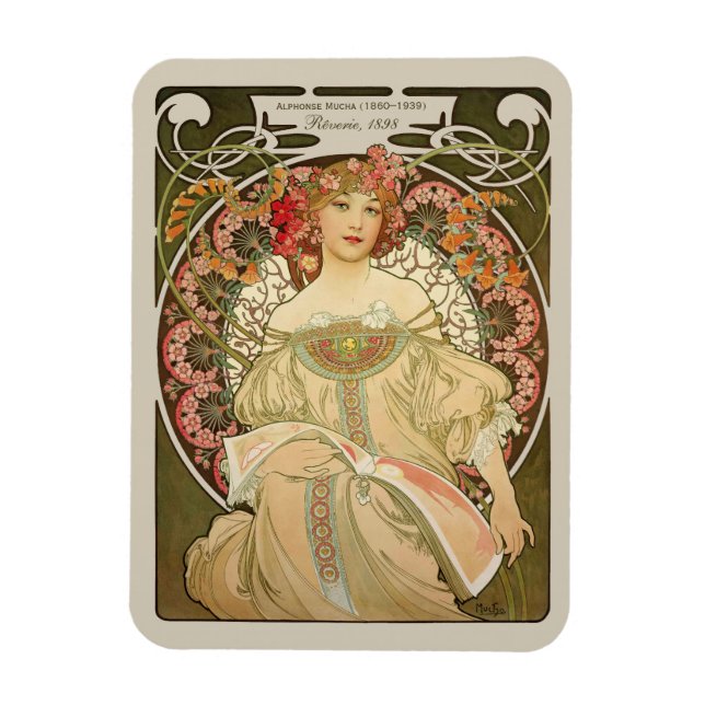 Magnet Flexible Alphonse Mucha Rêverie Daydream CC0878 Art Nouveau (Vertical)