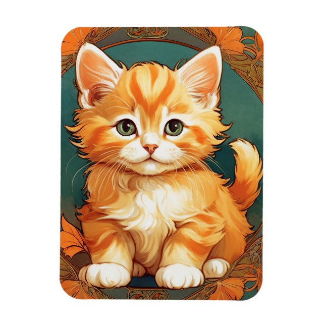 Magnet Flexible Alphonse Mucha Style Chat orange (Vertical)