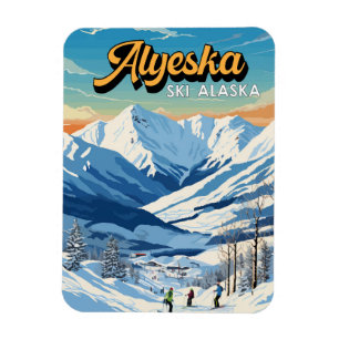 Magnet Flexible Alyeska Alaska Winter Travel Art Vintage