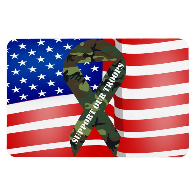 Magnet Flexible American Flag Green Camo Support Nos troupes (Horizontal)