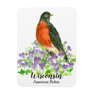 Magnet Flexible American Robin Bird Bois Violets Personnalisé