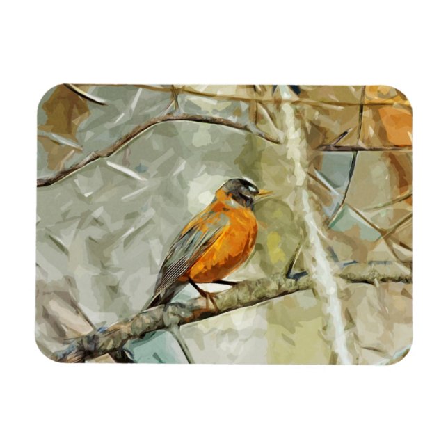 Magnet Flexible American Robin Hunting Impressionnisme Abstrait (Horizontal)