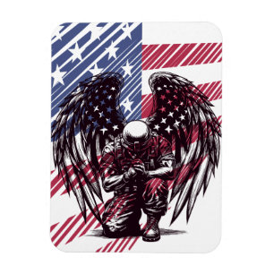 Magnet Flexible American Soldier Angel Prier USA Drapeau Art