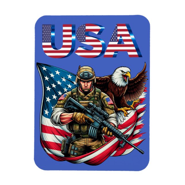Magnet Flexible American Soldier Eagle USA Drapeau Patriotique Art (Vertical)