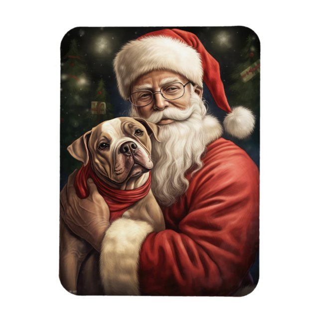 Magnet Flexible American Staffordshire avec Noël au Père Noël (Vertical)