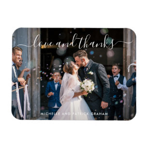 Magnet Flexible Amour et Merci Elegant Script Photo Mariage