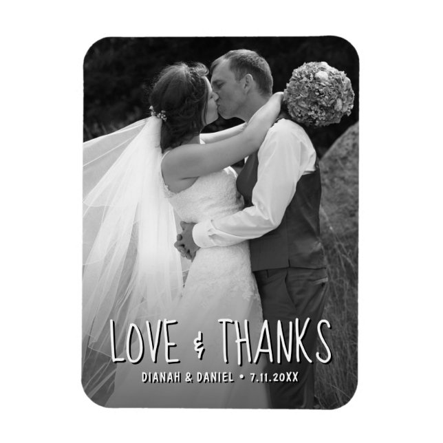 Magnet Flexible Amour Et Merci Personnalisé Mariage Merci Photo (Vertical)