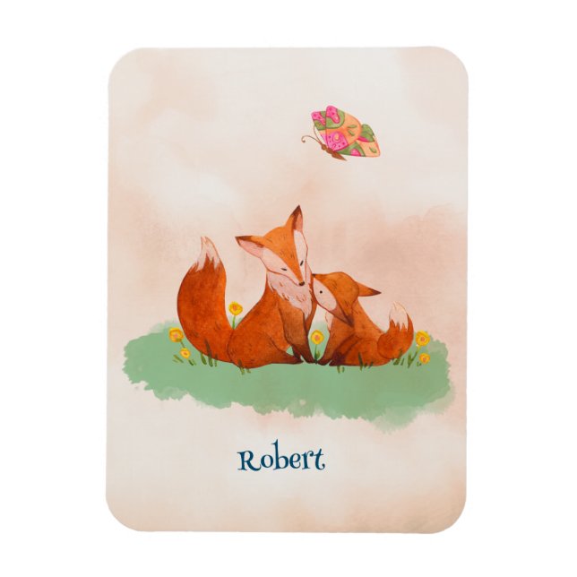 Magnet Flexible Amour maternel entre une mère renard et son bébé (Vertical)