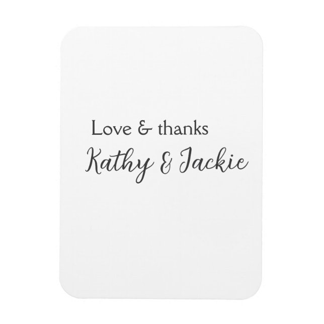 Magnet Flexible Amour & merci nom du couple mariage simple minimal (Vertical)
