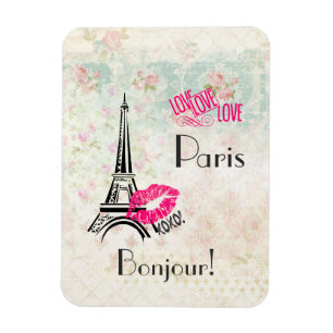 Magnet Flexible Amour Paris avec Tour Eiffel en Motif Vintage