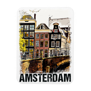 Magnet Flexible Amsterdam Poster Vintage voyage Style Art Rétro