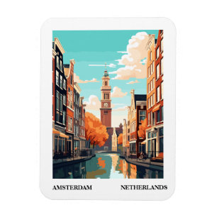 Magnet Flexible Amsterdam Retro Illustration Travel