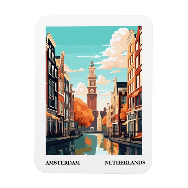 Magnet Flexible Amsterdam Retro Illustration Travel (Vertical)