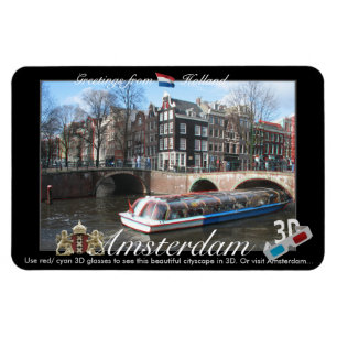 Magnet Flexible Anaglyphe de vue d'Amsterdam Hollande 3D