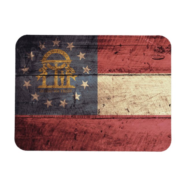 Magnet Flexible Ancien Drapeau De Géorgie En Bois ; (Horizontal)