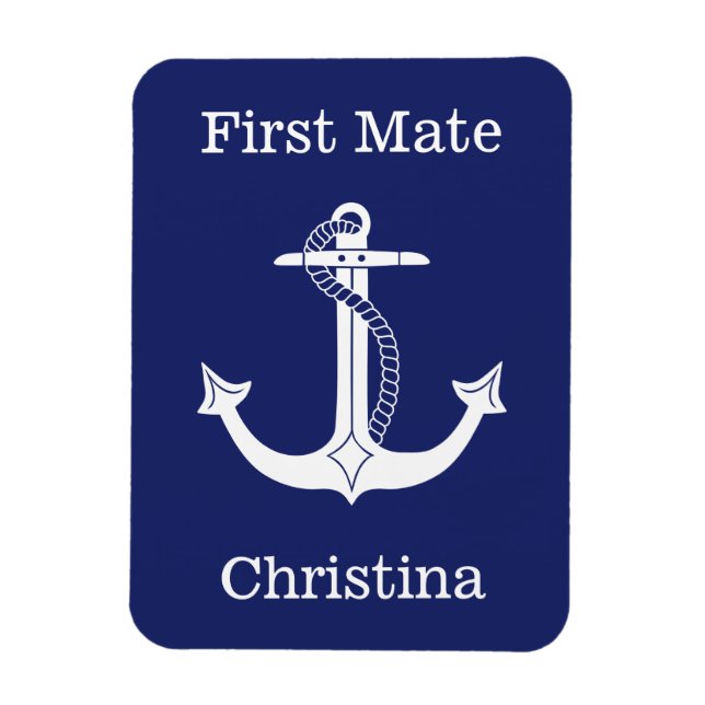 Magnet Flexible Ancre blanche Nautical First Mate personnalisée (Vertical)