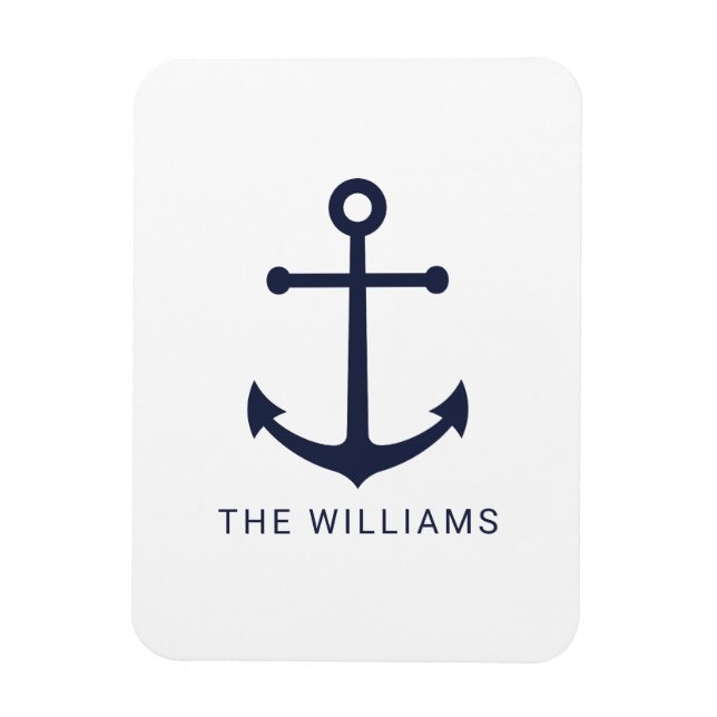 Magnet Flexible Ancre bleue marine et nom personnalisé (Vertical)