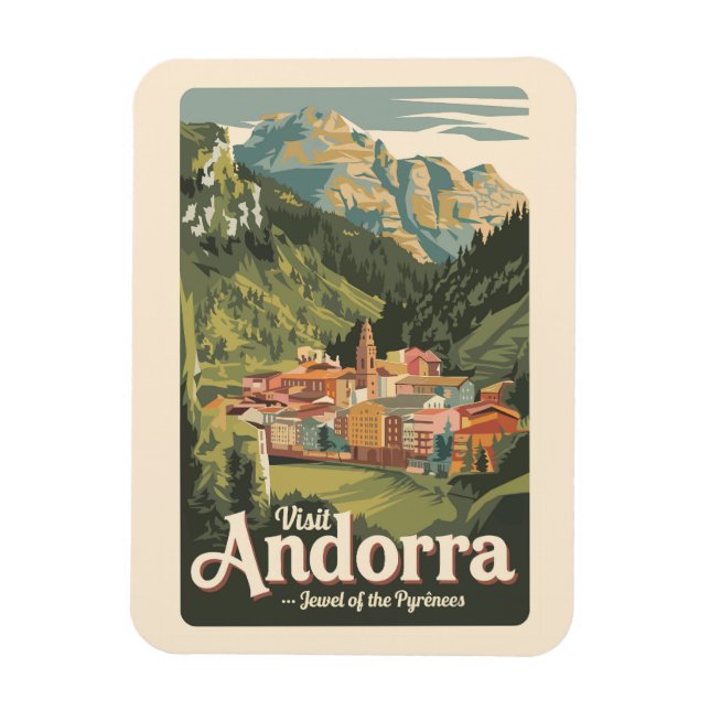 Magnet Flexible Andorre Illustration Voyage Art Vintage (Vertical)