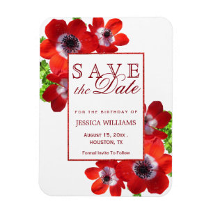 Magnet Flexible Anémone Rouge Romantique Fleurale Anniversaire Enr