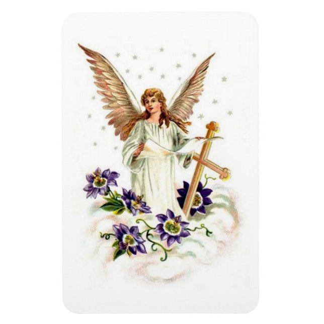 Magnet Flexible Ange avec croix et fleurs de clématite  (Vertical)