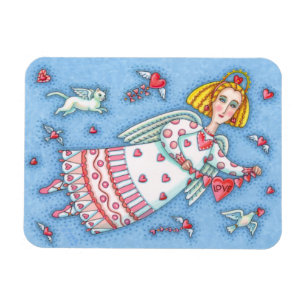 MAGNET FLEXIBLE ANGE D'ART FOLK, CHAT ET COEURS DE VOL