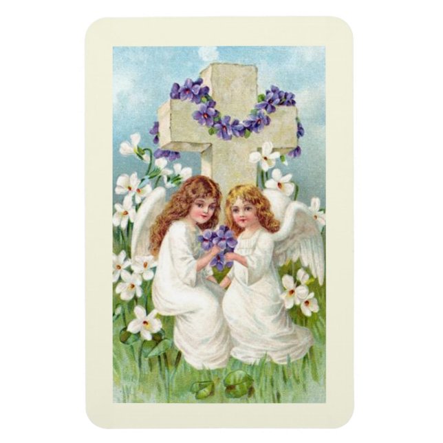 Magnet Flexible Anges Mignons Avec Croix Et Fleurs  (Vertical)