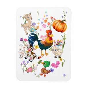 Magnet Flexible Animaux de ferme mignons et jolies fleurs