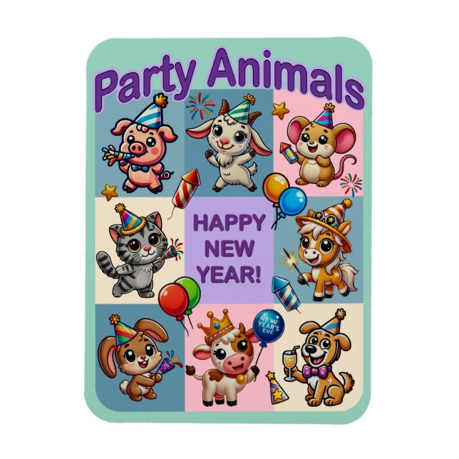 Magnet Flexible Animaux de fête "Bonne année" (Vertical)