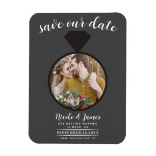 Magnet Flexible Anneau de mariage gris foncé Photo Save the Date