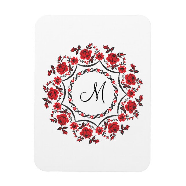 Magnet Flexible Anneau rose Monogramme personnalisé initial (Vertical)
