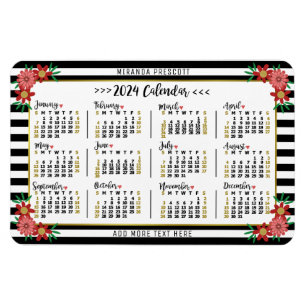 Magnet Flexible Année civile 2024 Rayures florales mensuelles Prép