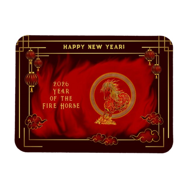 Magnet Flexible Année du Cheval de Feu , Bonne Année Lunaire (Horizontal)